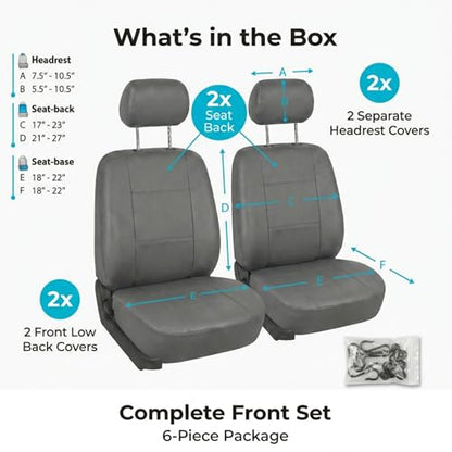 FH Group PU309102 Gray Front PU Leather Seat Cover, Set of 2 (Set Built in Seat Belt Compatible Airbag Ready) - color: Solid Gray - Low Back (Faux Leather), size: Front Set