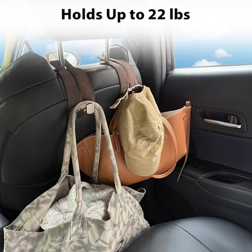 Headrest Hooks for Car, Purse Hook for Car, Premium Leather Twin Hook Car Seat Hooks, Double Hook Seat Back Storage Organizer for Purses, Bags, SUV, Truck, Vehicle, 2 Pack, Brown - color: Brown