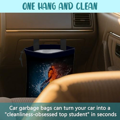 Car Trash Bag Music Note in Fire and Water Leak-Proof Waterproof Car Garbage Bag with Drawstring Foldable Canvas Trash Bin with Adjustable Buckle for Car Accessories, Travelling, Camping - color: Music Note in Fire and Water