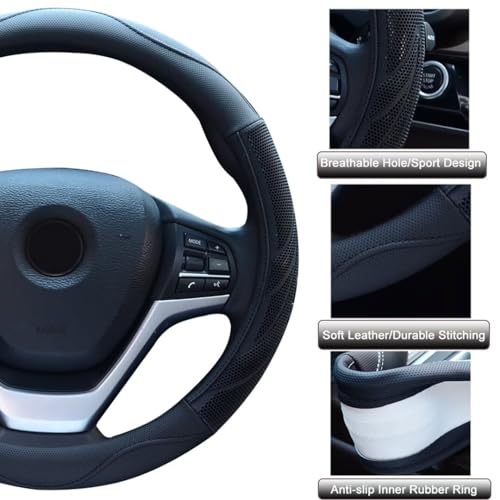 Alusbell Microfiber Leather Steering Wheel Cover Breathable Auto Car Steering Wheel Cover for Men Large-Size with 15 1/2 inches-16 inches Outer Diameter Black - color: Black-L