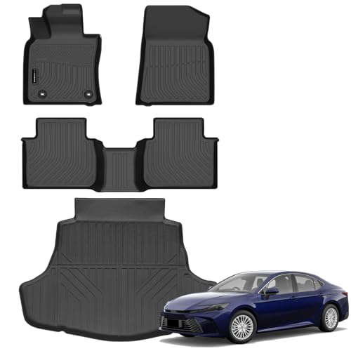 Auxko All Weather Floor Mats Cargo Mat Fit for Toyota Camry FWD 2024 2023 2022 2021 2020 2019 2018 TPE Floor Liner Trunk Mat Camry Accessories All Season Odorless Anti-Slip Black - size: camry fwd|2020-2024|floor+cargo mats