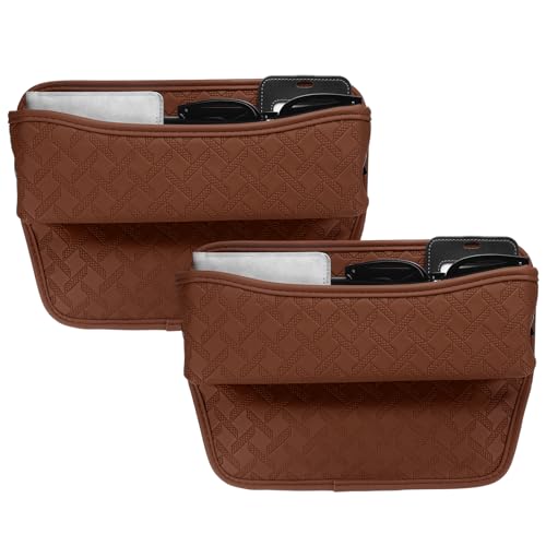 HARFINGTON 2pcs Car Seat Gap Filler Organizer 11.5 x 8 x 2.1 Inch Leather Universal Car Organizer Storage Box Between Seat and Console for Phone Sunglasses Keys, Brown - color: Brown