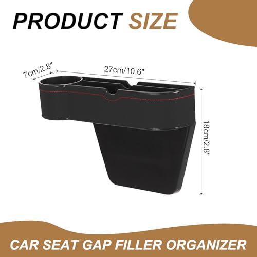 HARFINGTON Car Seat Gap Filler Organizer 10.6 x 7.1 x 2.8 Inch ABS+Leather Universal Car Organizer Storage Box Between Seat and Console(Left) with Cup Holder for Phone Keys, Black - color: Black