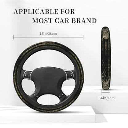 Military Camo Camouflage American Flag Hunting Deer Tactical Army Car Steering Wheel Cover,Non-Slip Elastic Neoprene-Sweat Car Accessories,Universal 15 Inch Fit Auto, Vans Trucks,Suvs, Truck - color: Camo Camouflage American Flag Hunting Deer