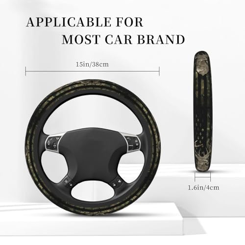 Military Camo Camouflage American Flag Hunting Deer Tactical Army Car Steering Wheel Cover,Non-Slip Elastic Neoprene-Sweat Car Accessories,Universal 15 Inch Fit Auto, Vans Trucks,Suvs, Truck - color: Camo Camouflage American Flag Hunting Deer