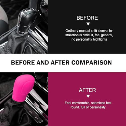 Eratus Pack-2 Car Shift Knob Cover, 2.36" x 3.15" Non-Slip and Scratch-Resistant Shifter Lever Protector, Flexible Silicone Perfect Fit Comfortable Handle Decoration, Universal for Cars (Pink)