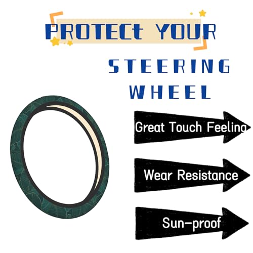Steering Wheel Cover Accessories Neoprene Cover Non-Slip Breathable Easy to Install Suitable for Women Men Girls for Car SUV Van Truck Universal 14.5-15.5 Inch Dark Green Palm - color: Dark Green Palm