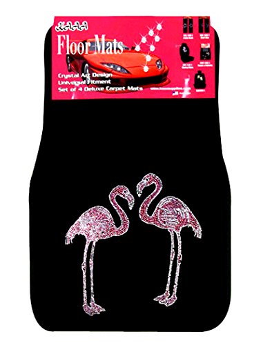 Universal Fit Front/Rear 4-Piece Full Set Crystal Bling Rhinestone Studded Carpet Car SUV Truck Floor Mats (Flamingo/Black) - color: Flamingo/Black