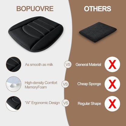 BOPUOVRE Memory Foam Car Seat Cushion with Breathable Fabric & Non-Slip Gel, Universal Fit for Car Truck Office Home 19.6x18x1.2 Black - size: Base