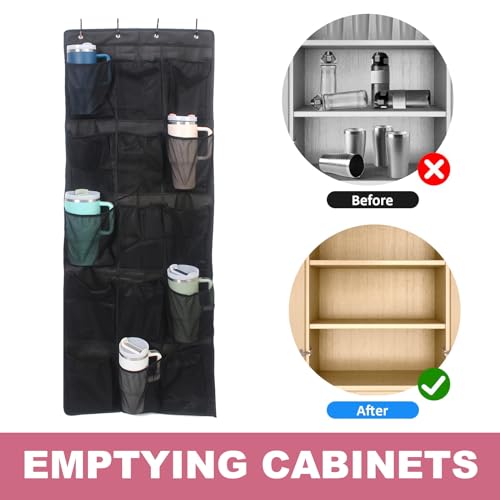 UXIETIN Cup Storage Organizer Compatible Stanley - 15 Large Bottle Pockets, Hanging Wall Mount for Various Sizes, Tumbler Storage Accessories