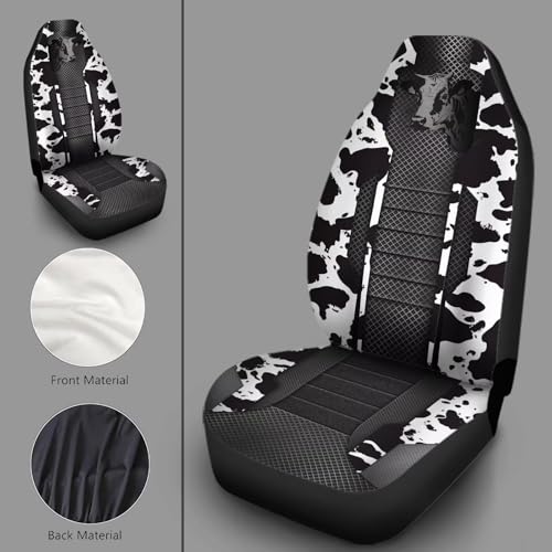 Black Cow Print Car Seat Covers 2 PCS Elastic Breathable Front Seat Protector Cover Universal for Vehicle SUV Sedan Trucks for Women Men - color: Black Cow Print