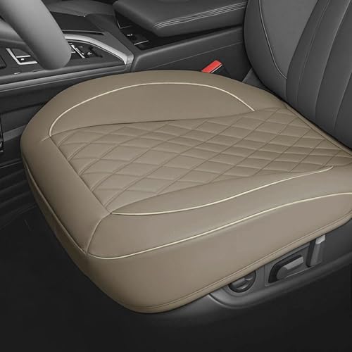 1 Pack PU Leather Quilting Front Car Seat Cover, Anti-Slip Full Wrap-Around Bottom Seat Protector Cushion with Storage Pocket, Universal Fit for Most Vehicles - Beige - color: Beige