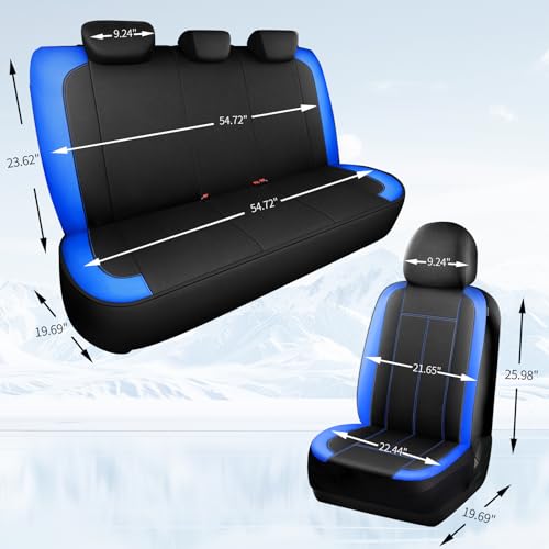 HChengkikz Car Seat Covers Full Set, Waterproof Neoprene Car seat Covers, Airbag Compatible, Universal Fit Automotive Seat Covers for Most Cars, Trucks, SUVs (Black + Blue) - color: N816 Black Blue, size: Full Set