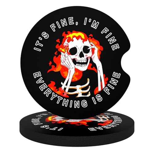 Aiawoxc Car Cup Holder Coasters, 2 Pack Universal Auto Anti Slip Insert Coaster with A Finger Notch, Cute Car Assecories for Women Men, Cup Mat for Most Interior, Fine Skull - color: Fine Skull, size: Rubber