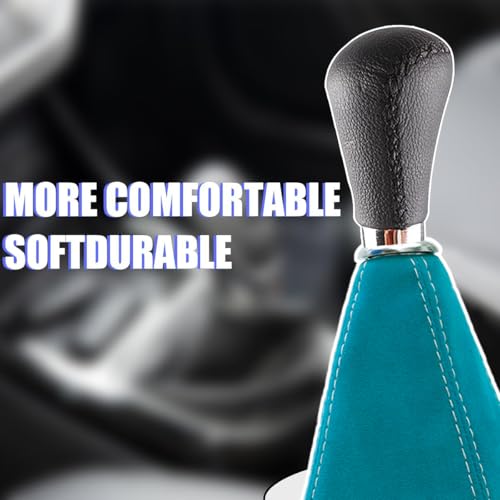 BESULEN Car Shift Boot Cover, Suede Leather Shift Knob Boot Dust Cover, Manual/Auto Shifter Boot Sleeve Replacement, Handbrake Gaiter Boot Dust Cover Car Interior Accessories - color: Light Blue/White