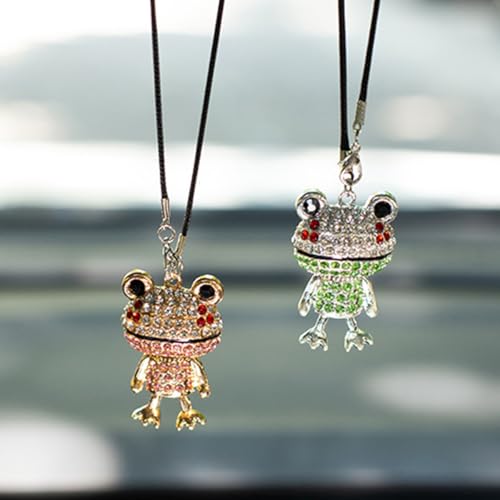 Bling Frog Diamond Car Hanging Ornaments, Crystal Rhinestone Frog Rear View Mirror Pendant Charm (Pink) - color: Pink