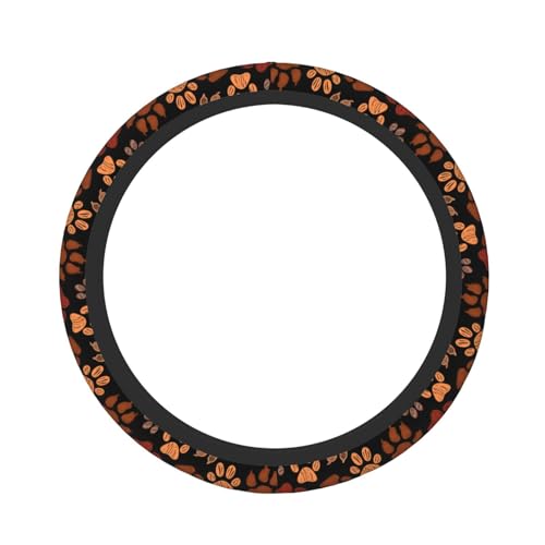 Dog Cat Paw Print Steering Wheel Cover Anti-Slip,Sweat Absorption Universal 15 inch Steering Wheel Covers Cute car Accessories for Men Women - color: Brown