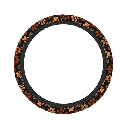 Dog Cat Paw Print Steering Wheel Cover Anti-Slip,Sweat Absorption Universal 15 inch Steering Wheel Covers Cute car Accessories for Men Women - color: Brown