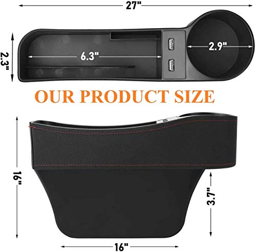 Car Seat Gap Organizer,Premium Console Side Pocket with 2 USB Charging,Leather Storage Box,Multifunctional with Dual USB Charging,Cup Holder,Car Seat Gap Filler,for Cellphones Wallet Coin Key (2 Pack)