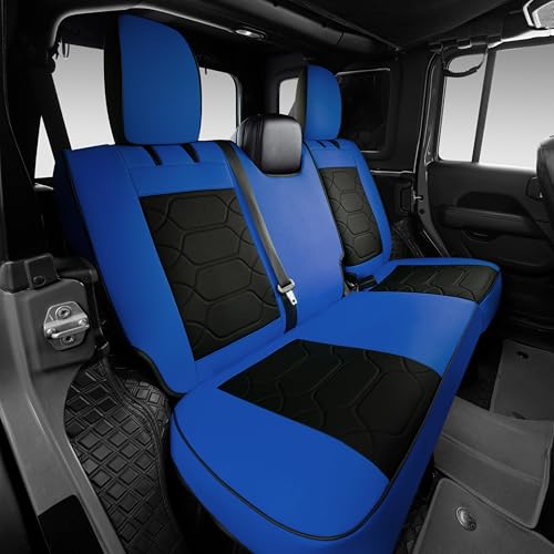 OASIS AUTO Custom Fit Seat Covers Compatible with Jeep Wrangler JK Unlimited 4-Door (2007-2017), Waterproof Faux Leather Full Set, Fits Sport X Sahara Rubicon (Black & Blue) - color: Black&Blue, size: 2007-2017 JK 4-Door