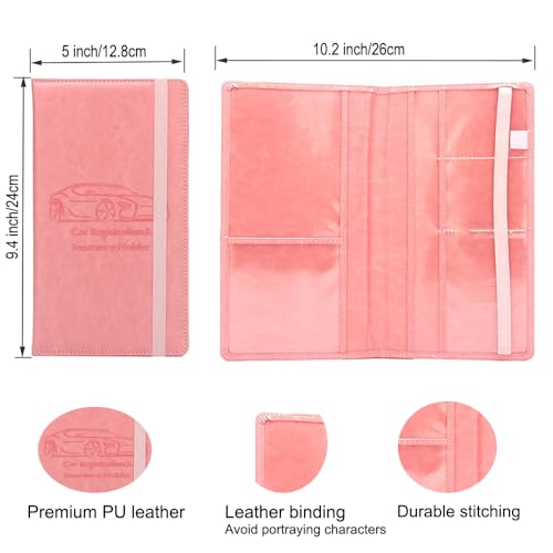 Leather Car Registration and Insurance Holder - Vehicle Glove Box Car Organizer,Auto Truck Comparment Accessories Case with Magnetic Closure for Driver License, Cards (Pink) - color: Pink