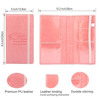 Leather Car Registration and Insurance Holder - Vehicle Glove Box Car Organizer,Auto Truck Comparment Accessories Case with Magnetic Closure for Driver License, Cards (Pink) - color: Pink