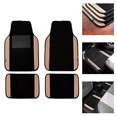 FH Group Light & Breezy Cloth Seat Full Car Seat Covers (Airbag & Split Ready) with Carpet Floor Mats- Universal Car, Truck, SUV, or Van (Beige/Black) FB030115 - color: Beige