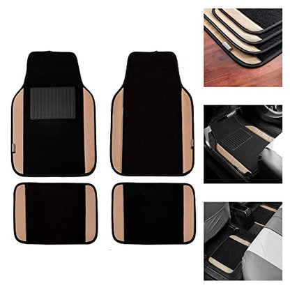 FH Group Light & Breezy Cloth Seat Full Car Seat Covers (Airbag & Split Ready) with Carpet Floor Mats- Universal Car, Truck, SUV, or Van (Beige/Black) FB030115 - color: Beige