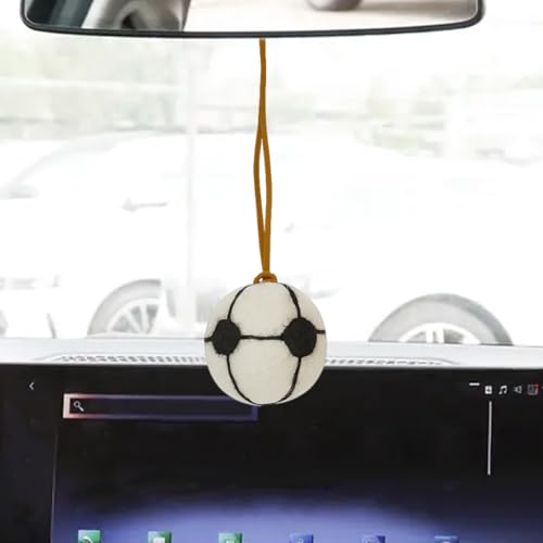Football Car Rear View Mirror Charm, Felt Handmade Auto Interior Hanging Ornament Accessories, Cute Ball Vehicle Mirror Decorative Pendant Present for Women Man (Soccer) - size: Soccer