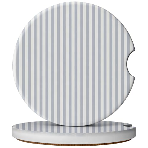 2 Pack Car Coasters for Cup Holders, Absorbent Ceramic Cup Coaster with Cork Base and Finger Notch, Cute Car Accessories Interior for Women Men (Gray Stripes) - color: Gray Stripes
