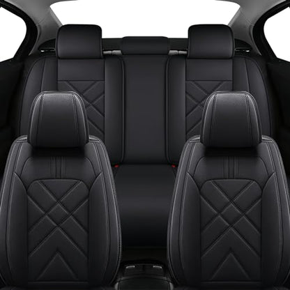 Faux Leather Custom Fit Seat Covers Compatible with Nissan Frontier 2007-2026 Full Set 5 Seats, Airbag Compatible, Black - color: #068-Black, size: 5 Seats