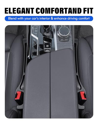 Car Seat Gap Filler, 2 Pack No-Drop Seat Side Gap Seam Filler Organizer with Phone Holder, Universal Fit Fill The Gap Between Seat and Console, Perfect for Car SUV Truck Black