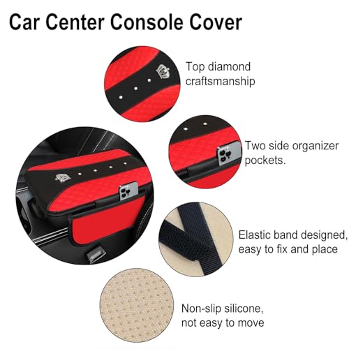 NBTEPEM 6 PCS Bling Car Accessories Set, Leather Steering Wheel Covers Universal 14.5-15 inch, Center Console Cover, Seat Belt Cushion, Cup Holder Coaster (Red) - color: Red