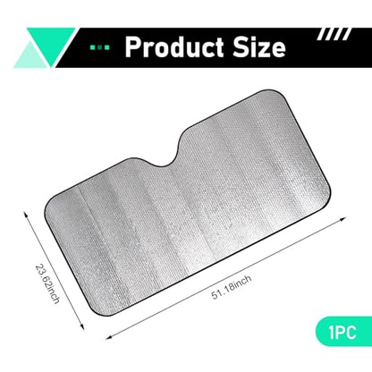 Car Front Windshield Sun Shade, 51.1" x 23.6" Reflective Heat Blocking & Sun Protection Visor, Foldable Protector Cover Dashboard & Interior, Privacy Shade for Most Cars SUVs (Silver)