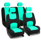 FH Group Bright Flat Cloth Full Set Automotive Seat Covers Front Set and Rear Solid Bench Mint Black Seat Covers w. Gift Universal Fit Interior Accessories for Cars Trucks and SUVs - color: Mint