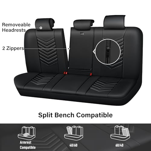 CAR PASS 3D Foam Luxury Leather Back Bench Leather Seat Covers,Waterpoof Faux Leather Rear Seat Cover Universal Fit for Cars Sedans SUVs Vans Trucks 95% Automotive Backseat, (Rear,Black) - color: Pure Black, size: Rear