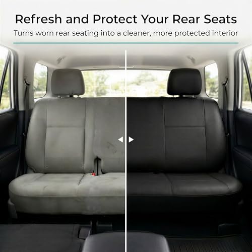 FH Group Classic PU Leather Split Bench Car Seat Cover – Universal Fit for Cars Trucks & SUVs (Black)