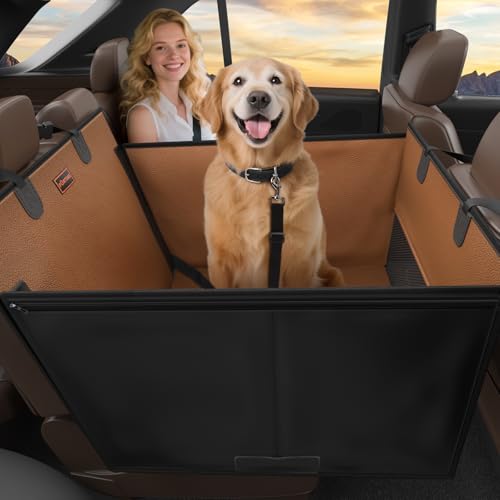 Large Dog Car Seat, Upgraded PU Leather Back Seat Extender with Hard Bottom, Waterproof Pet Car Seat Cover for Medium Sized Dog, Pet Hammock for Cars, SUVs, Trucks, Brown - color: Brown, size: L