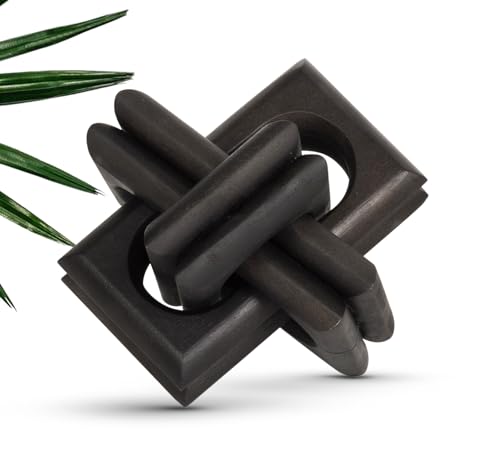 Boho Wooden Chain Links Decorative Object for Coffee Table & Shelf | Handmade Mango Wood Knot Sculpture | Rustic Modern Arch Décor for Living Room, Entryway, Console,Office Home Accent (Black) - color: Black