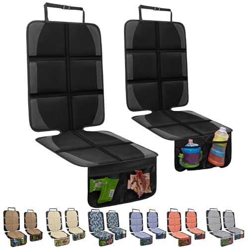Car Seat Protector for Child Car Seat, 2 Pack Baby Car Seat Covers with Mesh Pockets & Non-Slip Backing 600D Durable Seat Protector Under Baby Car Seats - color: Black, size: Large