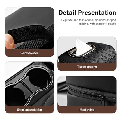 Car Armrest Cushion, Classic Grid Pattern Car Center Console Cover Pad, Waterproof 4-in-1 Armrest Cover with Tissue Box, Cup Holder, 2 Storage Bags, Universal for Most Cars (Black) - color: Black