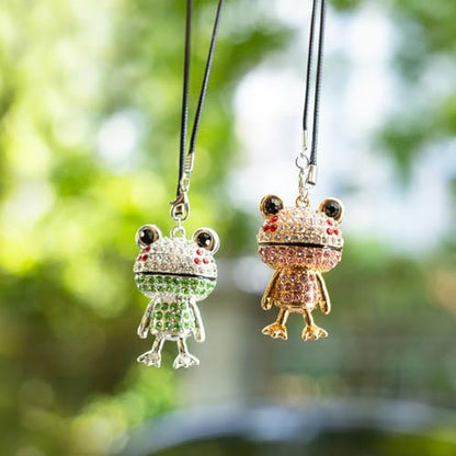 Bling Frog Diamond Car Hanging Ornaments, Crystal Rhinestone Frog Rear View Mirror Pendant Charm (Green) - color: Green