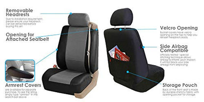 FH Group PU309115 Built-in Seat Belt Compatible PU Leather Seat Covers (Gray Black) Full Set – Universal Fit for Cars Trucks & SUVs - color: Gray/Black - Low Back (Faux Leather), size: Full Set