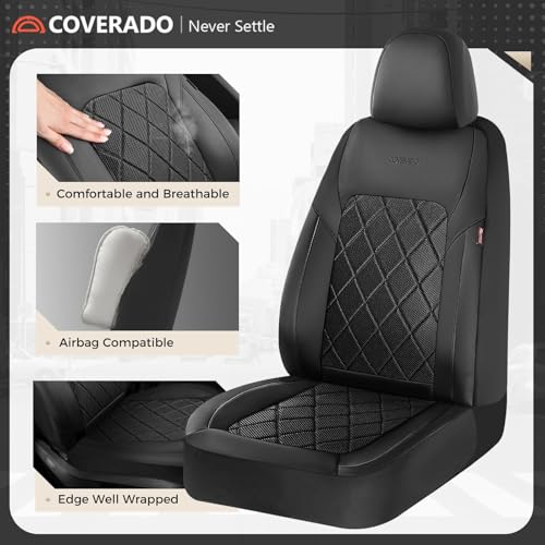 Coverado Car Seat Covers, Front Seat Covers, 2 Front Automotive Seat Cover, Mesh Breathable Seat Protectors, Universal Fit for Most Cars - color: Black, size: Front