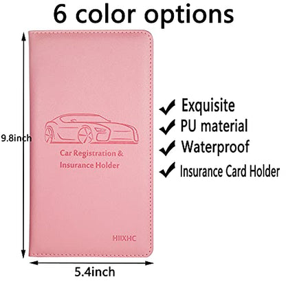 Car Registration and Insurance Card Holder - Leather Vehicle Glove Box Automobile Documents Paperwork Wallet Case Organizer for ID, Driver's License, Key, Cards - Car Accessories for Women&Men