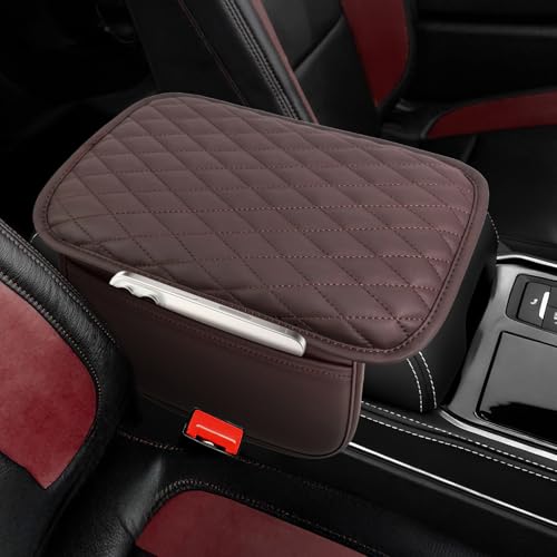 Upgraded Car Center Console Cover,Microfiber Leather Car Armrest Cover Cushion with 2 Storage Bags,Universal Car Armrest Storage Box Car Interior Accessories for Most Vehicles (Brown) - color: brown