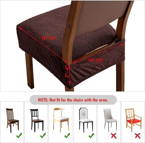 Removable and Washable Seat Covers for Dining Room Chairs Set of 2 - Waterproof Stretch Chair Seat Slipcovers, No Back Covers - color: Chocolate, size: 2PCS-Rear-gapped