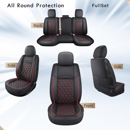 Coverado Dodge Ram Seat Covers Full Set, Waterproof Truck Car Seat Cover Protectors Custom Fit for 2002-2026 Dodge RAM 1500 2500 3500 with Curved Bench(Black&Red line)