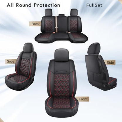 Coverado Dodge Ram Seat Covers Full Set, Waterproof Truck Car Seat Cover Protectors Custom Fit for 2002-2026 Dodge RAM 1500 2500 3500 with Curved Bench(Black&Red line)