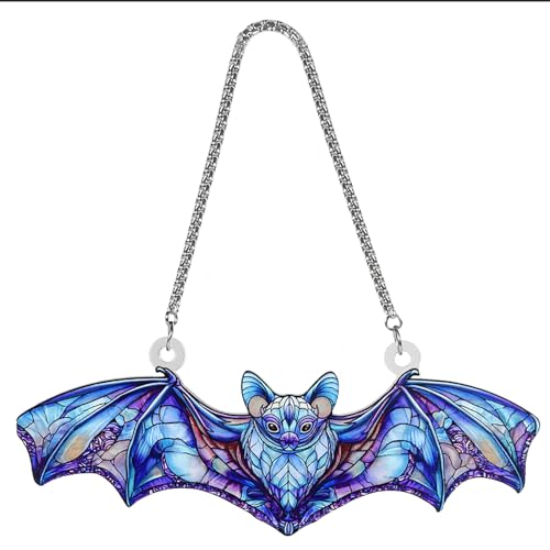 Bat Rearview Mirror Hanging Ornament, Acrylic Gothic Bat Car Mirror Charm, Halloween Bat Suncatcher Decoration for Car, Window, Home, Gothic Halloween Decor Gift (bat-4) - color: Bat-4